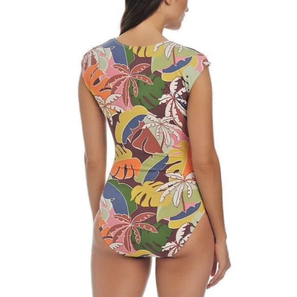 Bleu by Rod Beattie Women's Tropical-Print Cap-Sleeve Swimsuit Size 12 NWT $125 - Picture 2 of 3